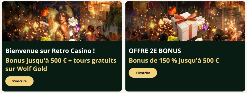 Retro Casino offres de bienvenue avec bonus sur le premier et le deuxième dépôt