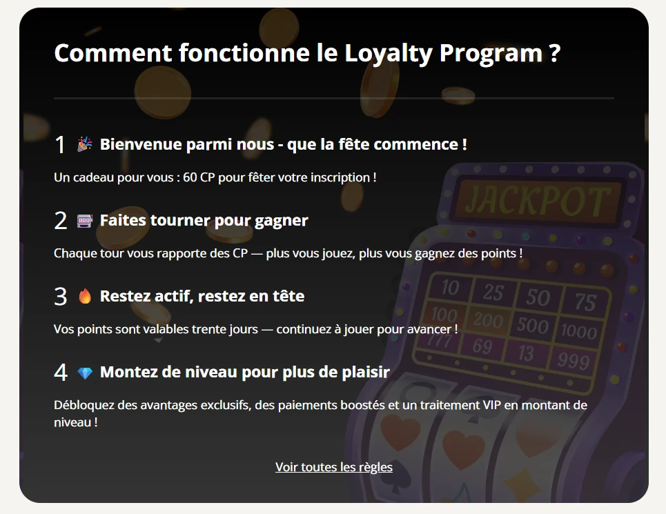 Retro Casino fonctionnement du Loyalty Program avec niveaux VIP et Comp Points