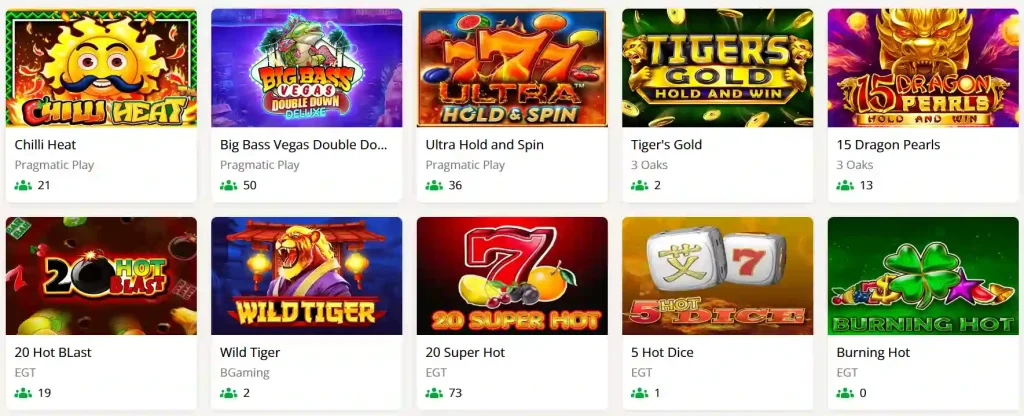 Retro Casino sélection de machines à sous populaires avec Pragmatic Play, EGT et 3 Oaks