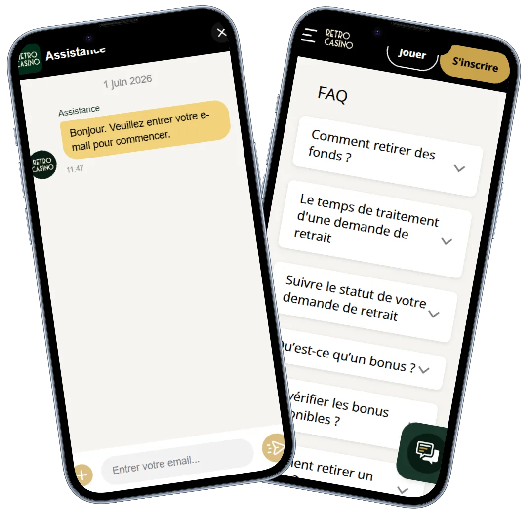 Retro Casino assistance client mobile avec chat en direct et centre FAQ