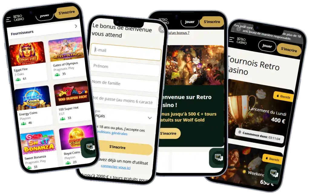 Retro Casino version mobile avec catalogue de jeux, bonus de bienvenue et tournois